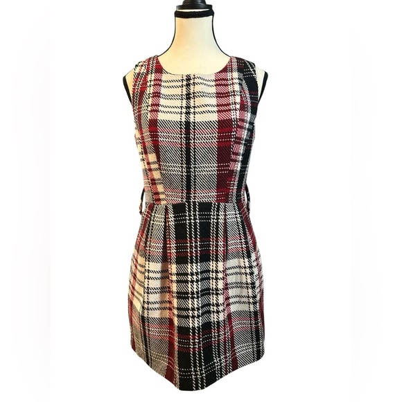 Forever 21 Red and Black Plaid Midi Dress ** missing belt** - Picture 1 of 6
